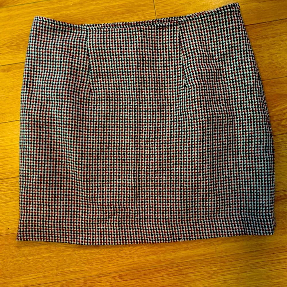 Black and red checked wool mini skirt